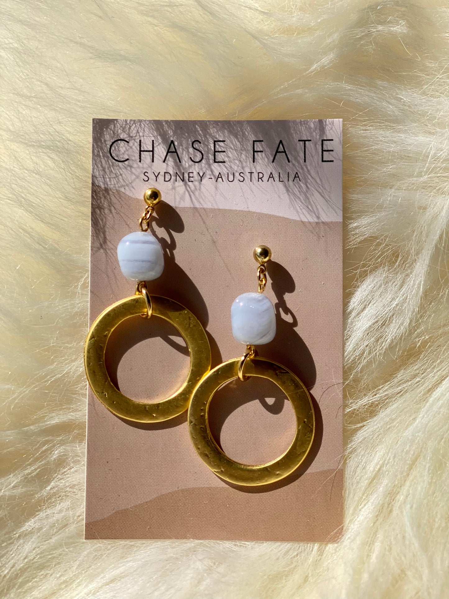 Chalcedony and Gold hoop drop earrings