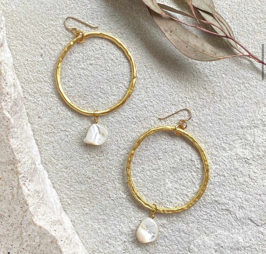 Mother of Pear & Gold hoops