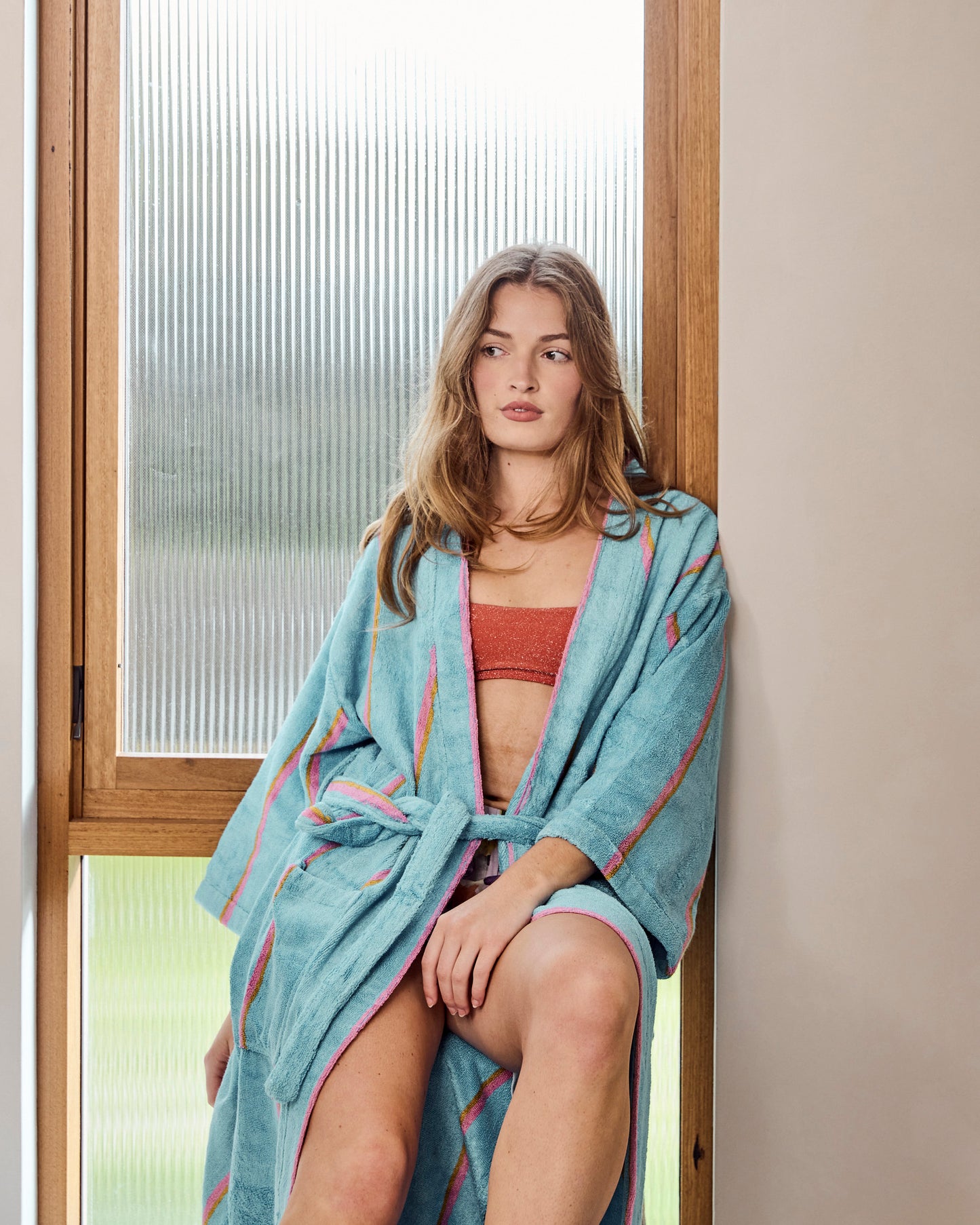 Aegean Stripe Bamboo Terry Bath Robe - L/XL