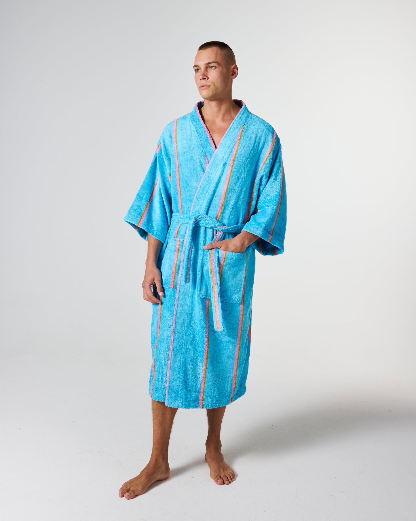 Aegean Stripe Bamboo Terry Bath Robe - L/XL