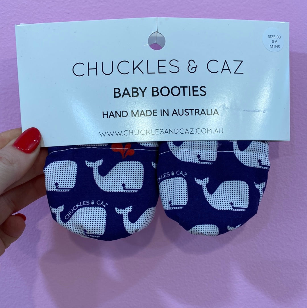 Chuckles & Caz - Navy & Whale Baby Booties