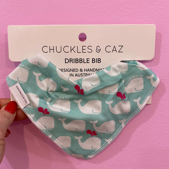Chuckles & Caz - Aqua & White Whale Dribble Bib